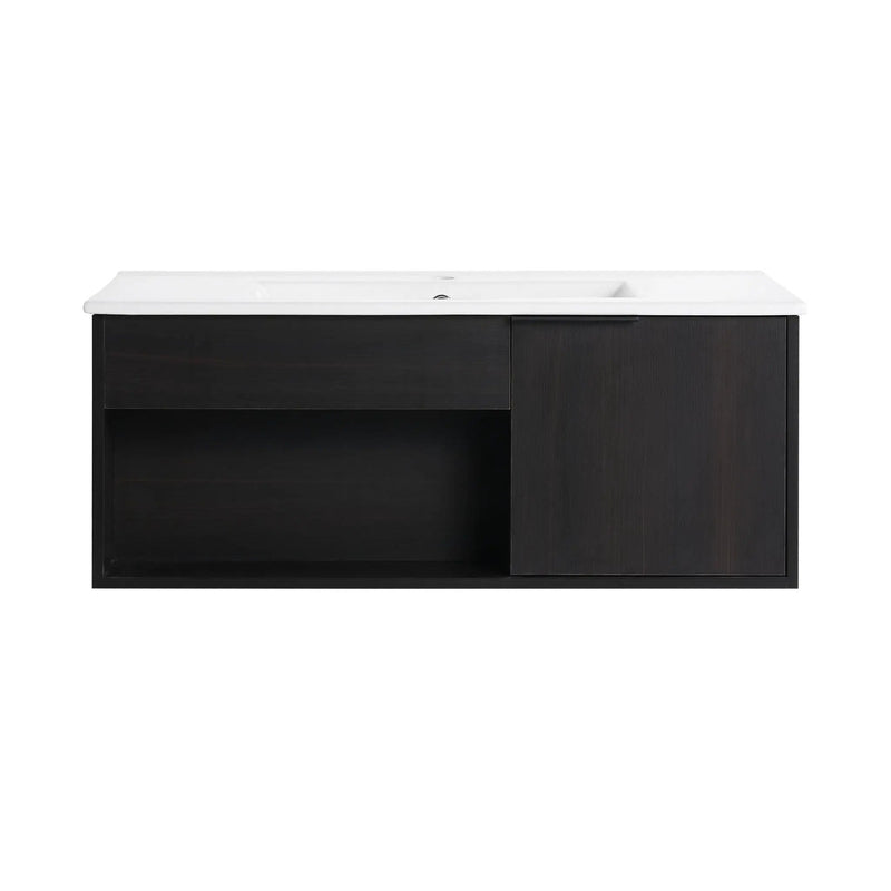 Wall Mounted Floating Bathroom Vanity With Open Shelf & Soft Close Door
