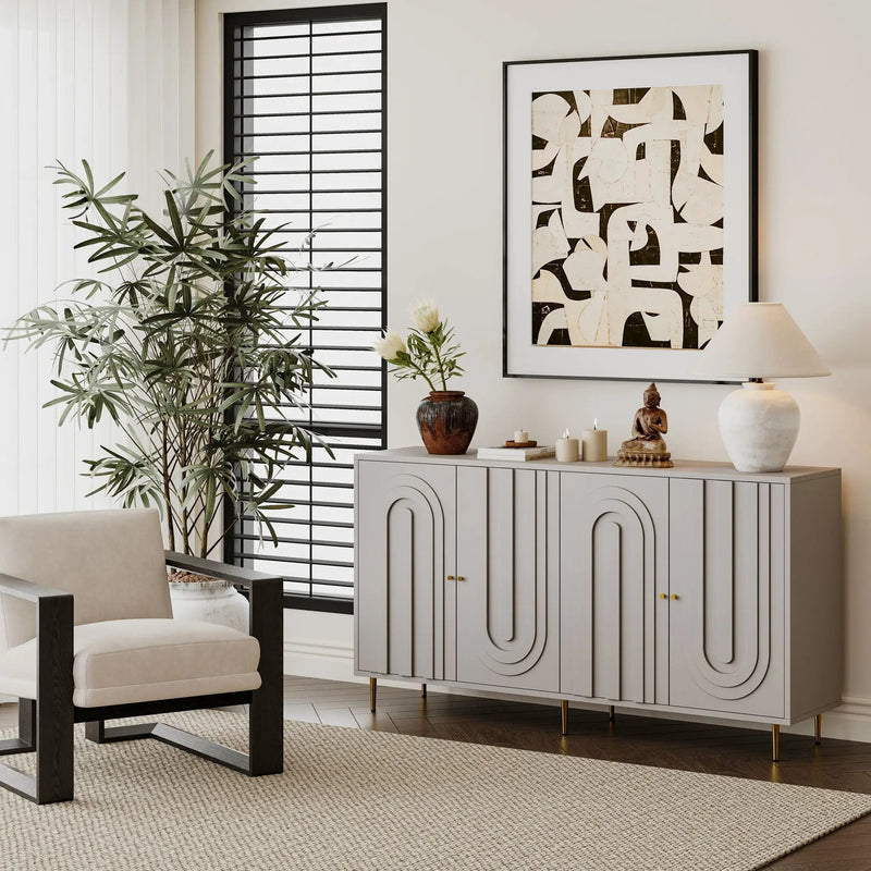 Modern Lacquered 4 Door Cabinet Sideboard Buffet Server Cabinet Storage Cabinet, For Living Room, Entryway, Hallway, Office, Kitchen And Dining Room by Unique Piece Furniture