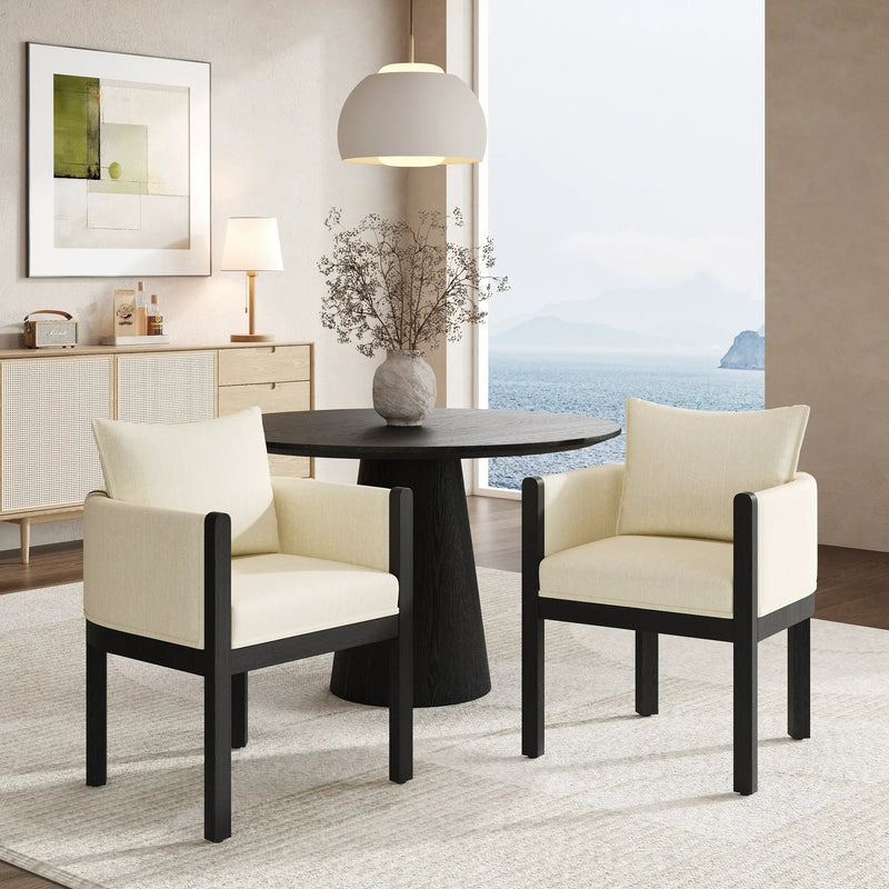 Linen Upholstered Armchair with Black Rubber Wood Legs by HouseOfZazla
