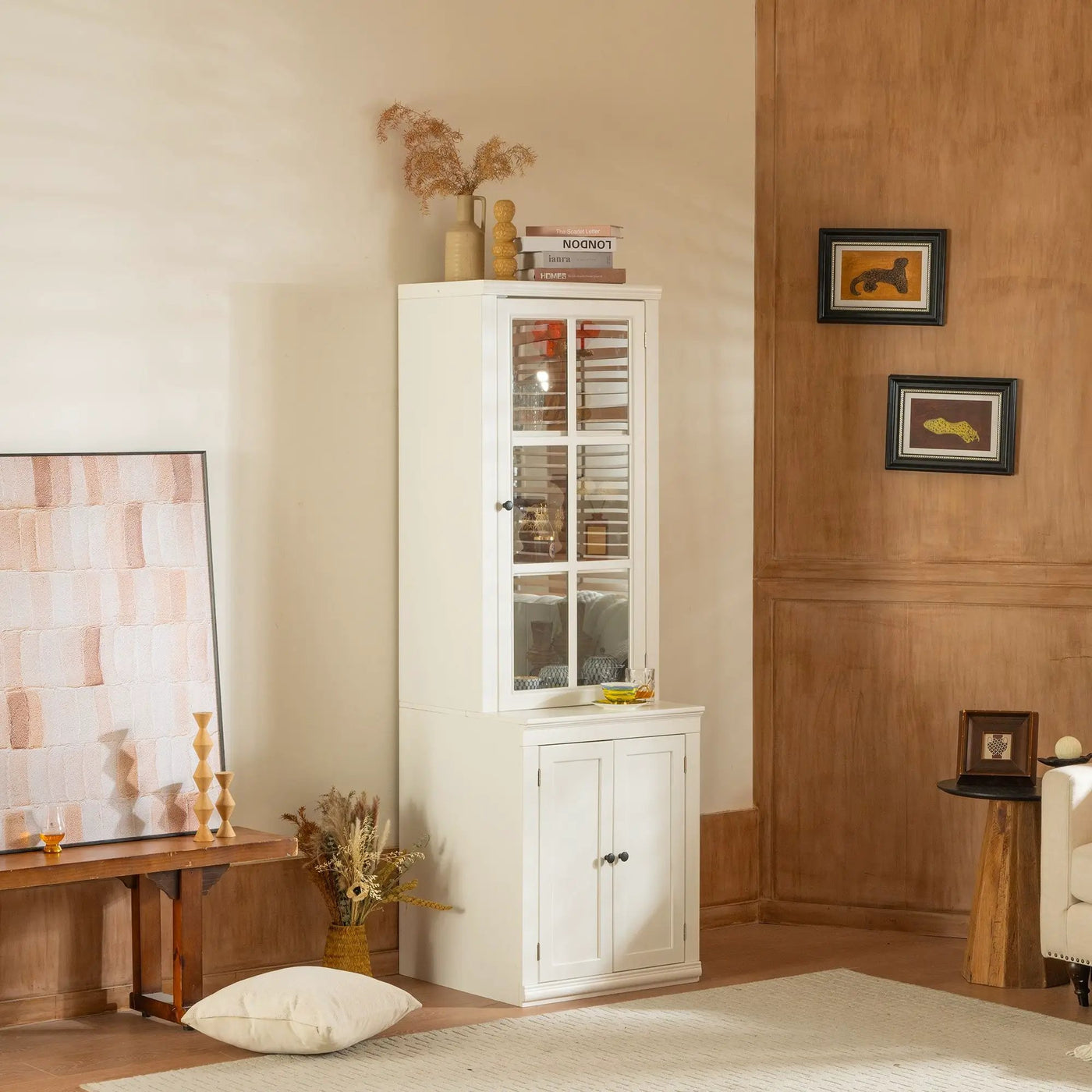 Retro Style Hutch Cabinet With Glass Door, China Cabinet For Home by Unique Piece Furniture
