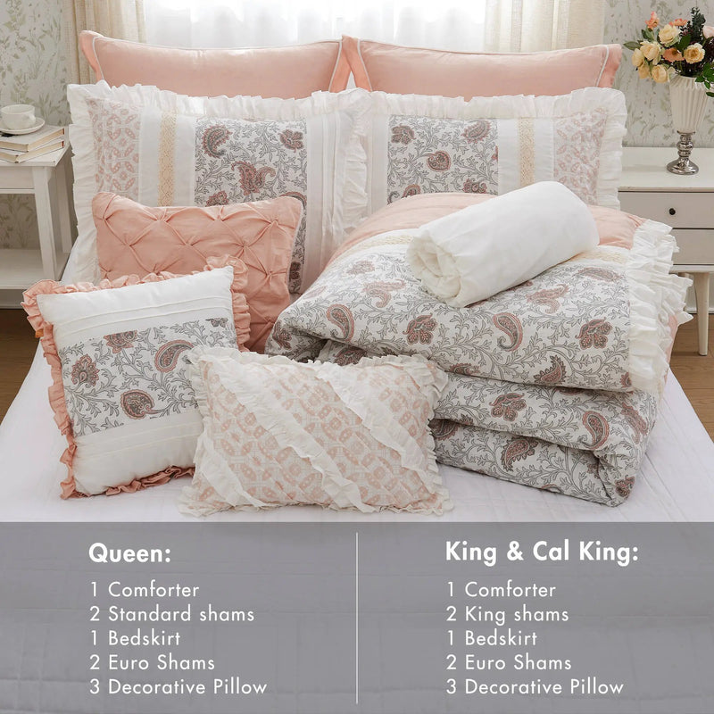 9 Piece Cotton Percale Comforter Set Blush by HouseOfZazla