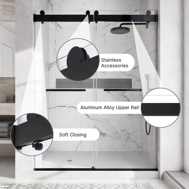 48 inches x 76 inches Double Sliding Shower Door in Matte by HouseOfZazla
