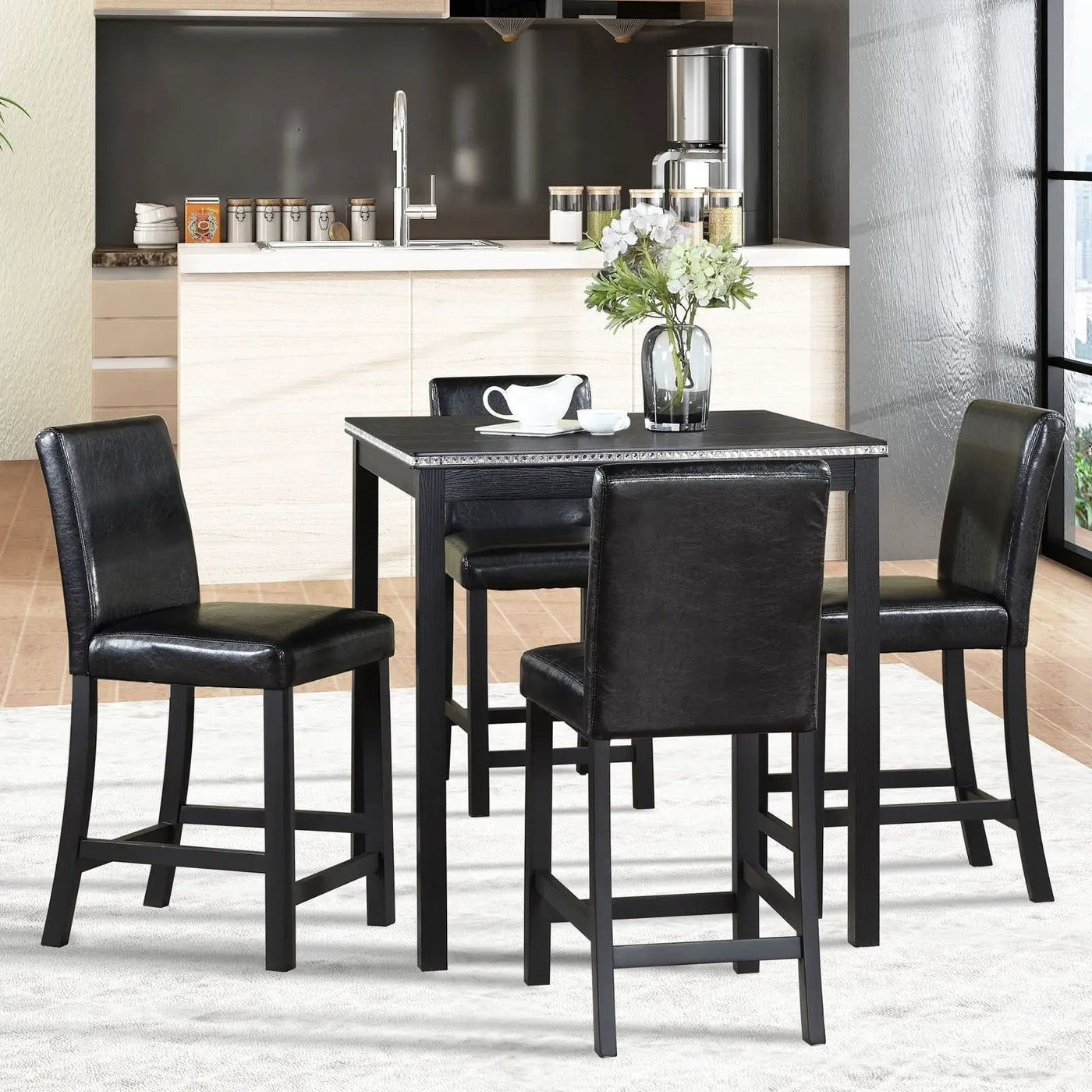 5 Pieces Counter Height Table Set, Kitchen Table With Square Table And 4 Upholstered Chairs by HouseOfZazla