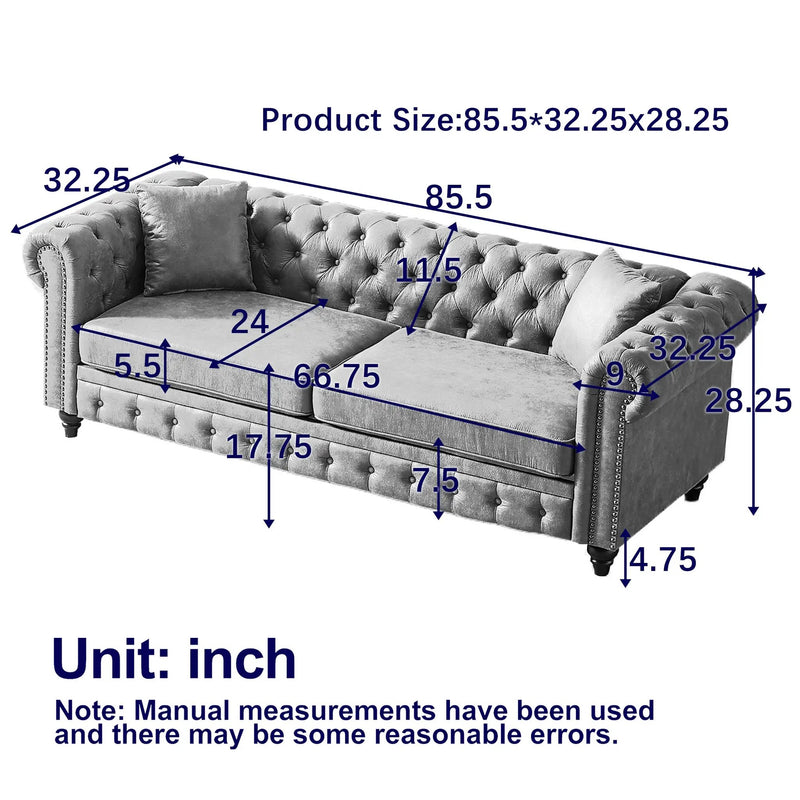 Tech Fabric Chesterfield Sofa with Rolled Arms - 3 Seater by HouseOfZazla