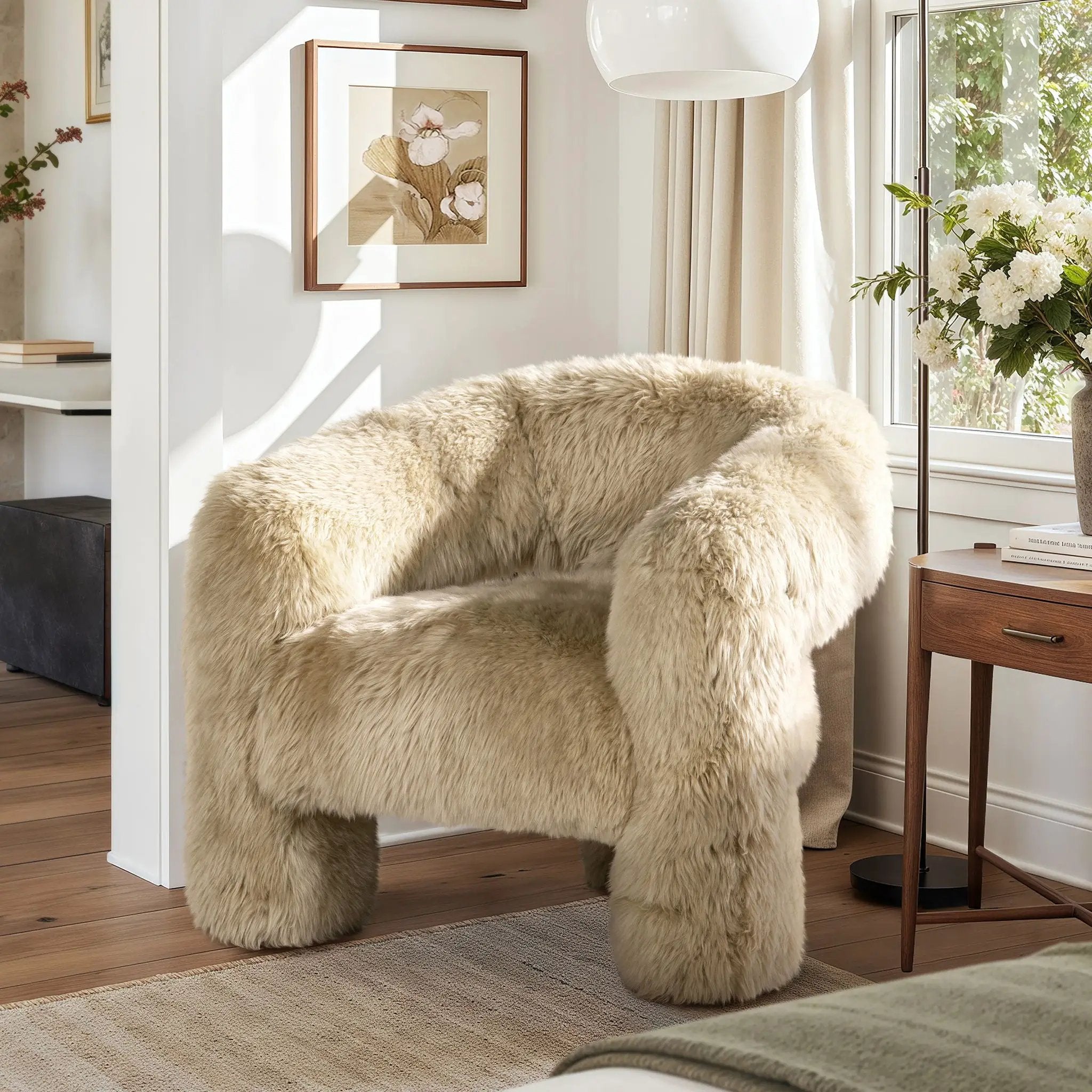 Avalon - Genuine Sheepskin Fur Split Barrel Back Accent Chair - Natural Blonde by Unique Piece Furniture