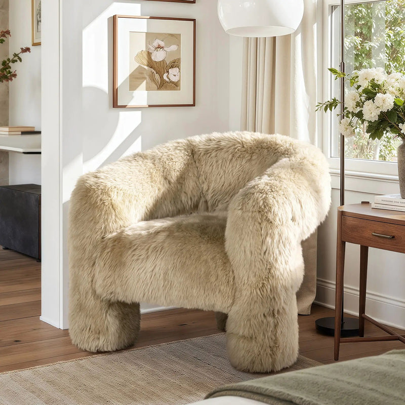 Avalon - Genuine Sheepskin Fur Split Barrel Back Accent Chair - Natural Blonde by Unique Piece Furniture