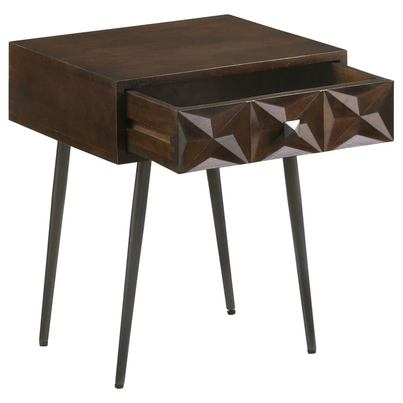 Gibson - Coffee 1 Drawer Rectangular Side Table With Angled Legs - Coffee by HouseOfZazla
