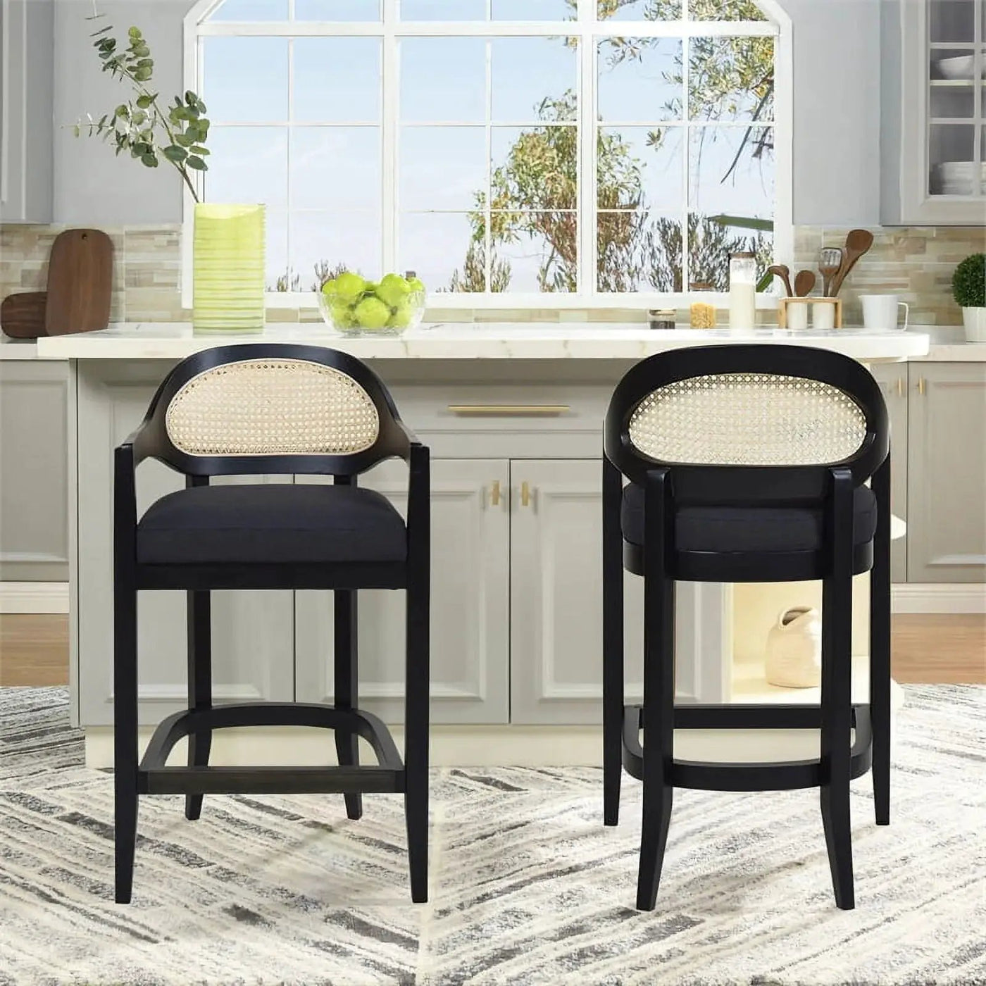 Americana - Mid-Century Modern Cane Back Counter Stool by Unique Piece Furniture