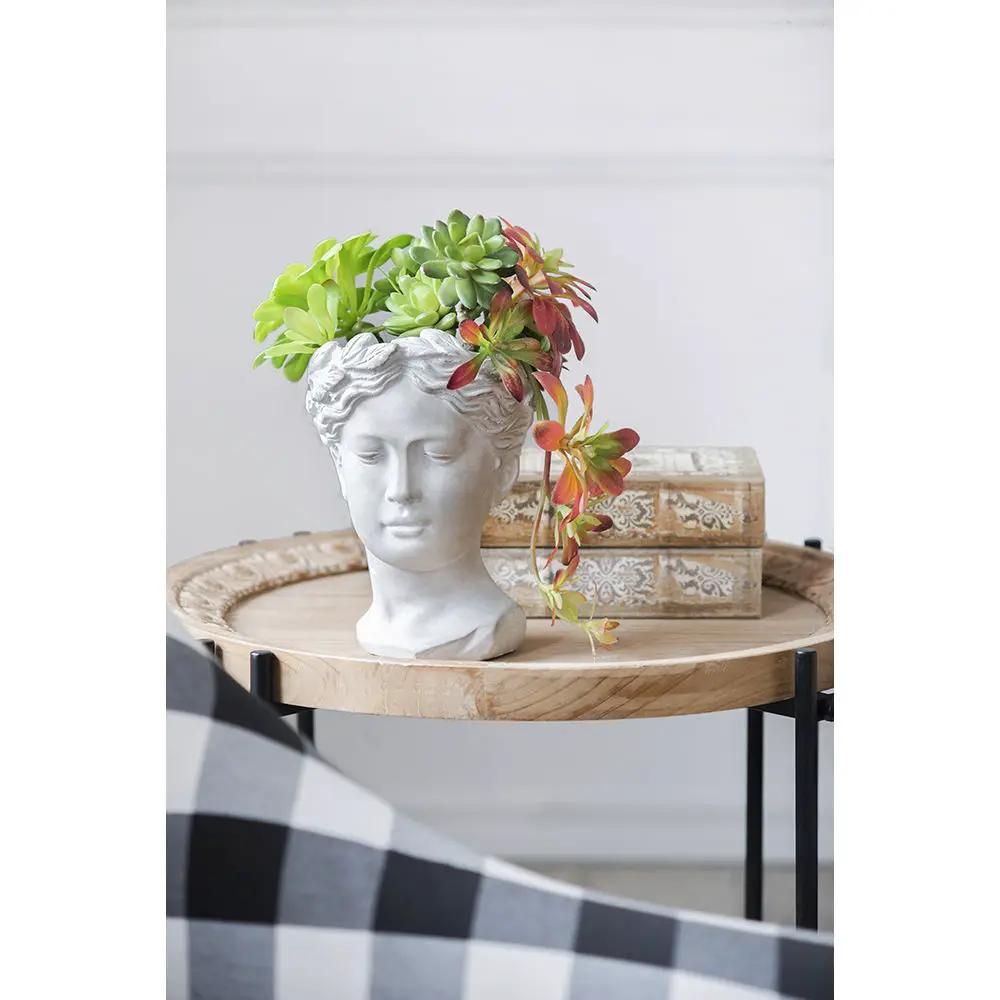Greek Style Cement Head Planter Indoor Outdoor Home Garden Decor - Gray by HouseOfZazla