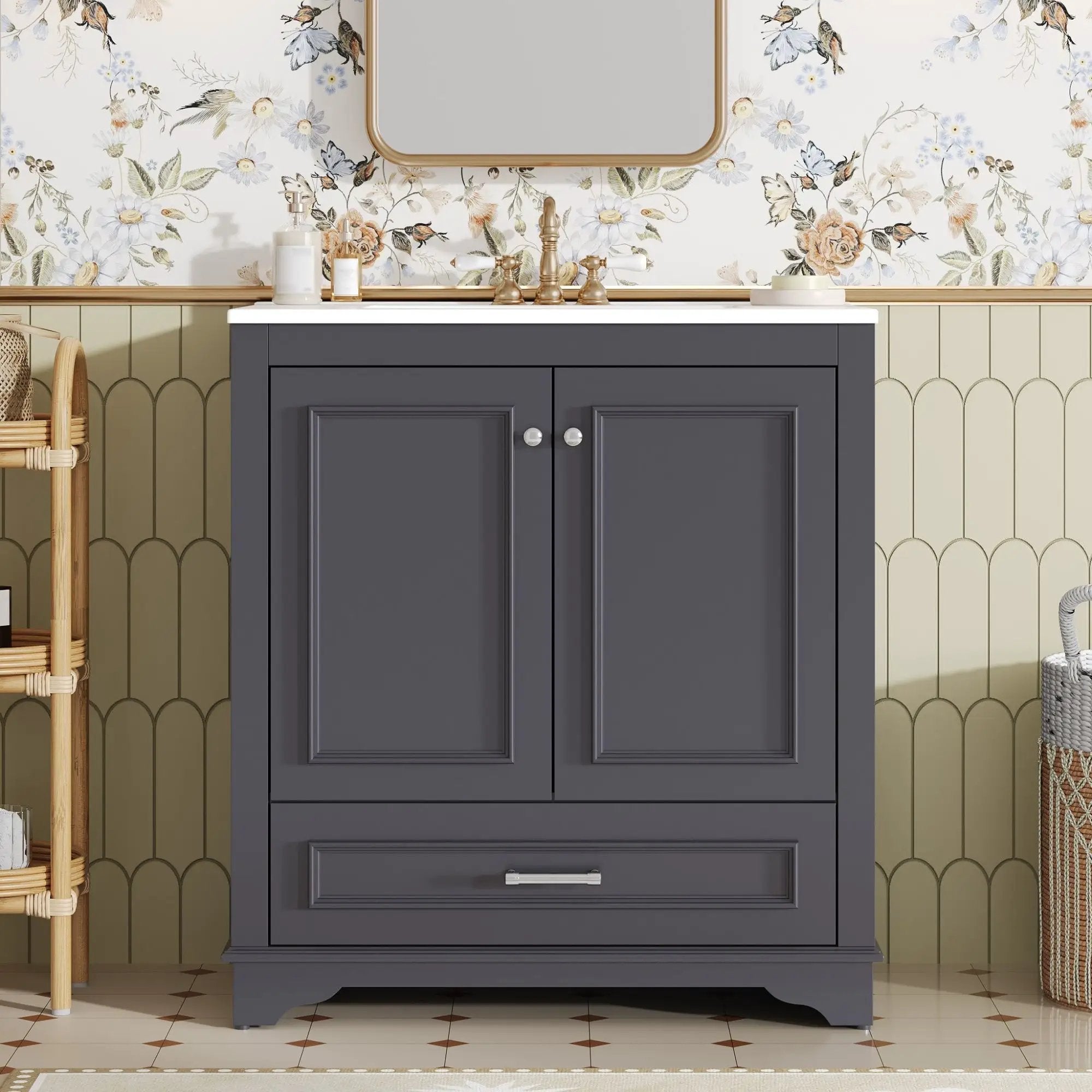 Bathroom Vanity With Sink, Cabinet & 2 Soft Closing Doors & Adjustable Shelf by Unique Piece Furniture