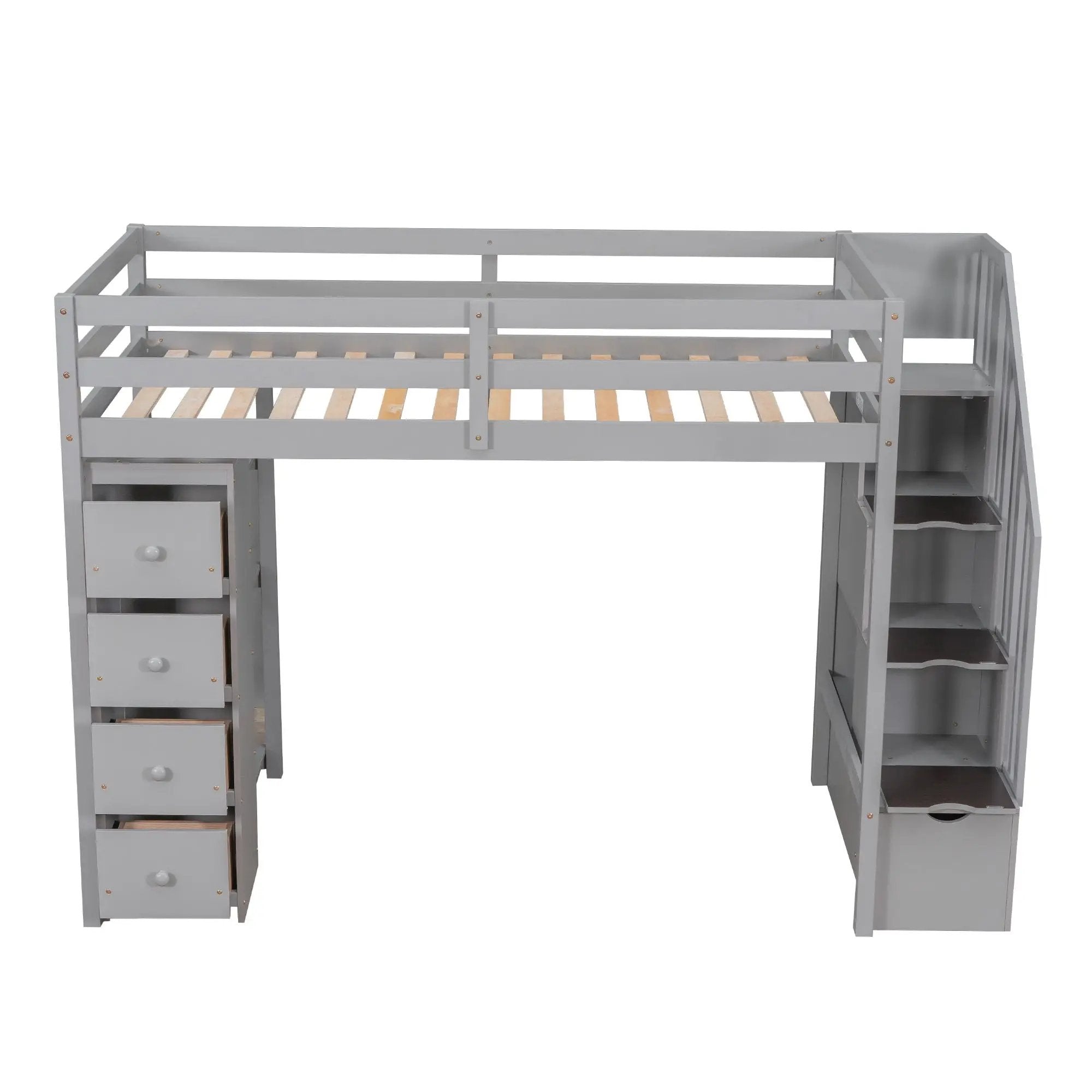 Loft Bed With Storage Drawers And Stairs With Shelves
