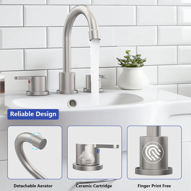 Widespread Bathroom Sink Faucet Brushed Nickel 2-Handle 8 Inch 3-Hole by HouseOfZazla