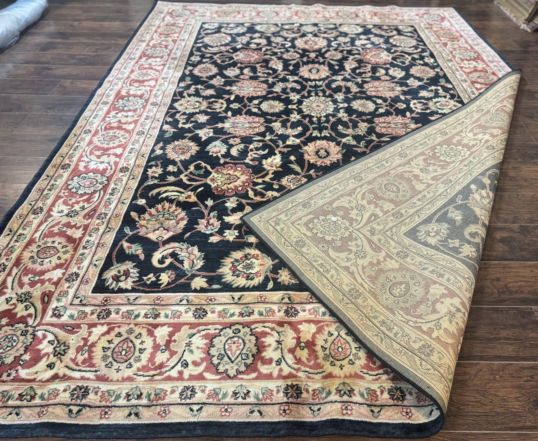Vintage Oriental Rug 8x11, Floral Persian Design Carpet, Turkish Power Loomed Rug, Navy Blue Red Cream by Jewel Rugs