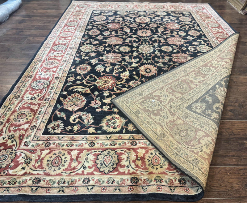 Vintage Oriental Rug 8x11, Floral Persian Design Carpet, Turkish Power Loomed Rug, Navy Blue Red Cream by Jewel Rugs