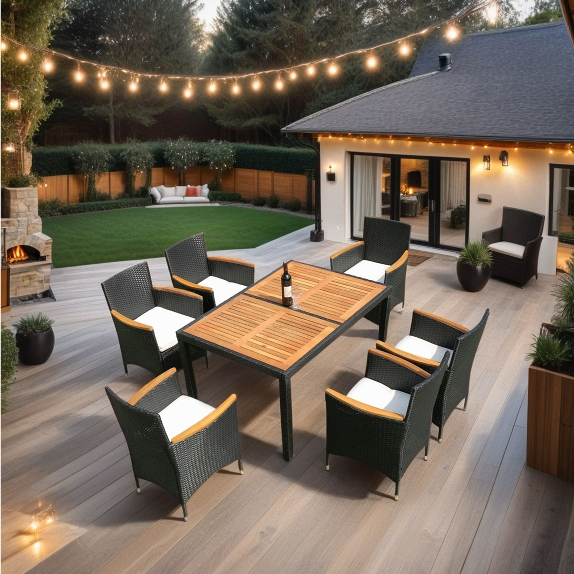 Outdoor Patio Wicker Dining Set With Acacia Wood Top by HouseOfZazla