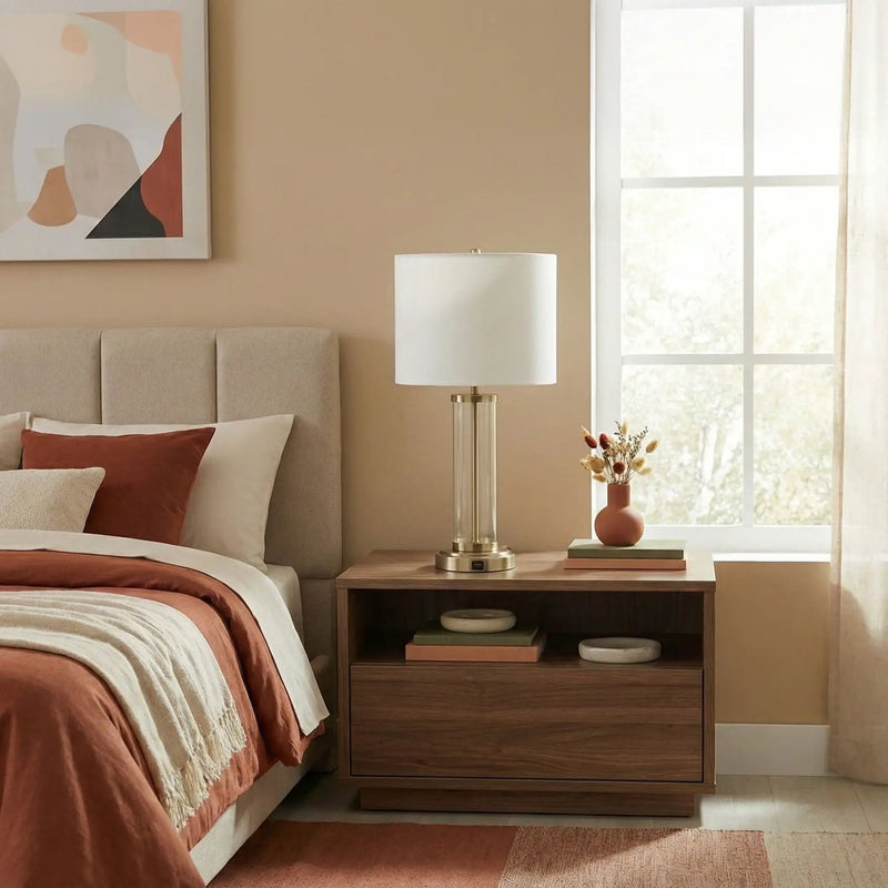 Luna - Table Lamp With On / Off Switch Clear Body Base - Clear / Silver / White by Unique Piece Furniture