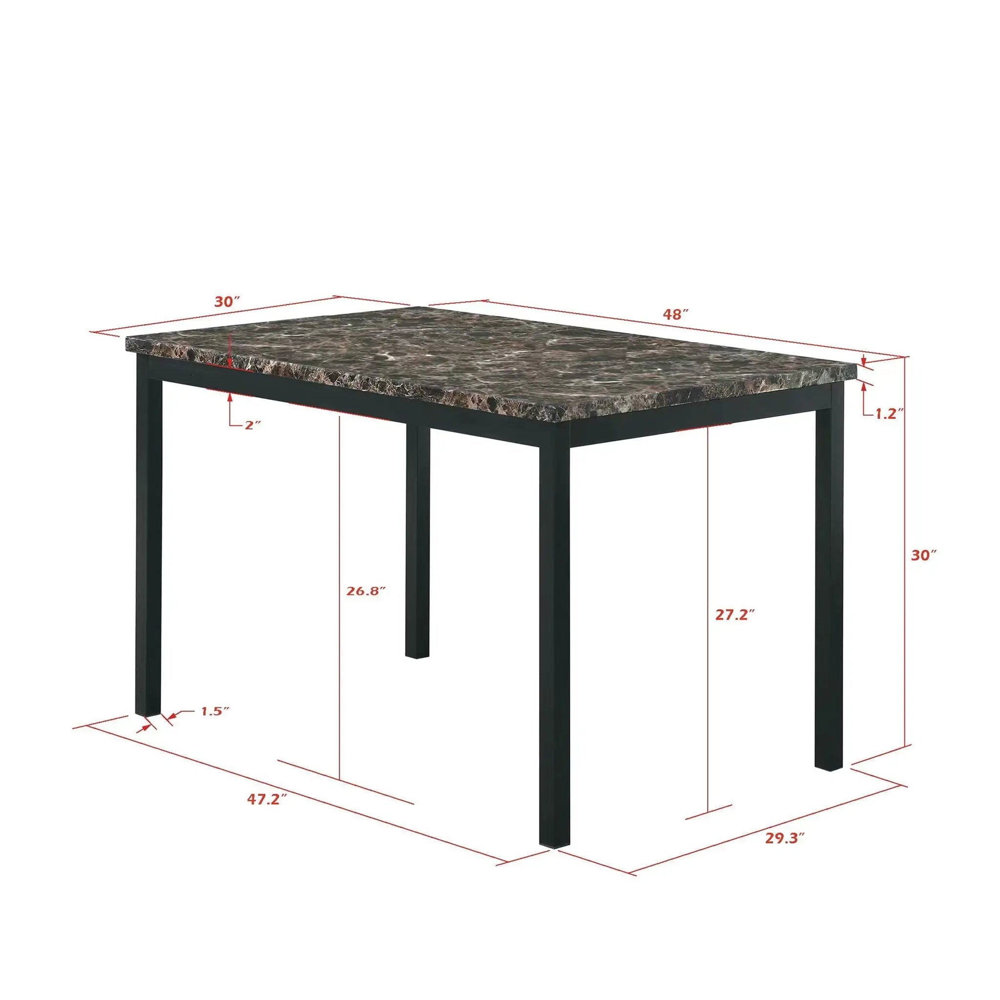 5 Piece Dinning Set With Faux Marble Top, Table & 4 Chairs - Black