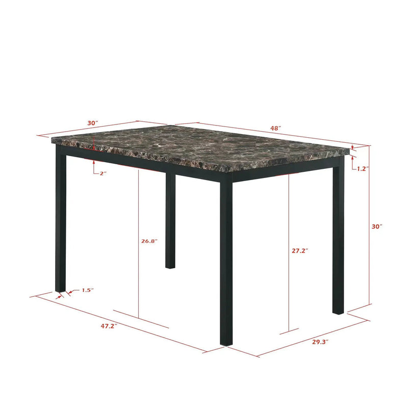 5 Piece Dinning Set With Faux Marble Top, Table & 4 Chairs - Black