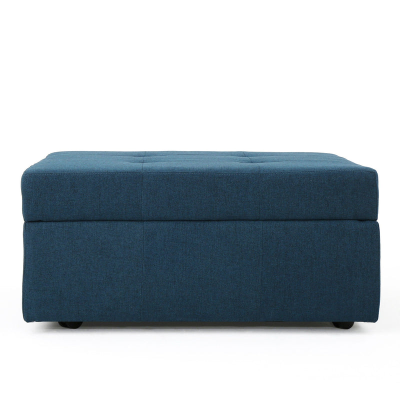 Flip Top Ottoman With Tufted Waffle Stitch And Rolling Casters - Navy Blue by HouseOfZazla