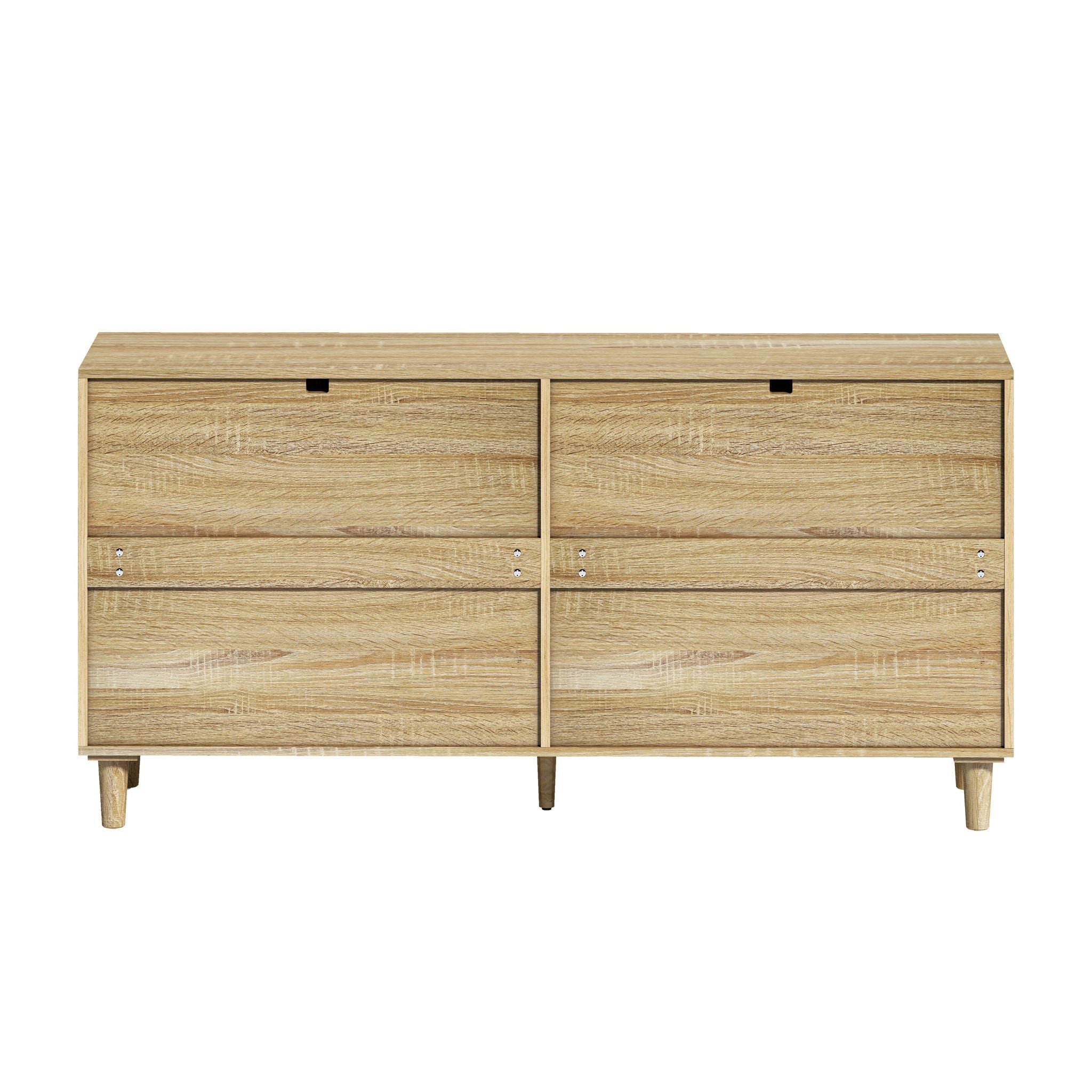 Rattan Dresser With 6 Drawers, Wooden Legs & Metal Handle