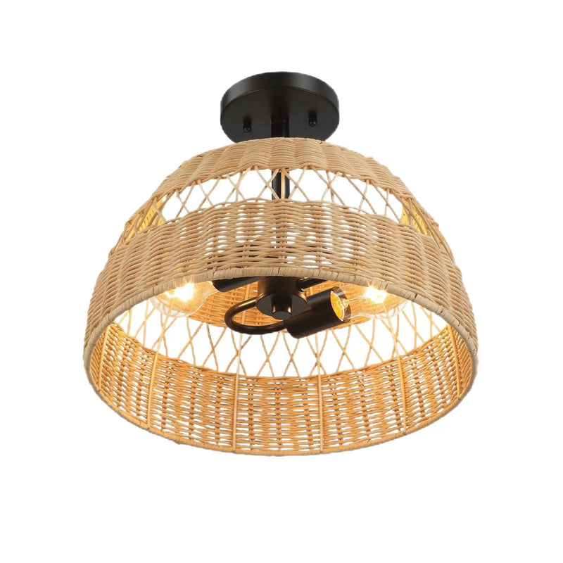 Twinkle - Double Lights Semi Flush With Shade - Black / Rattan by Unique Piece Furniture