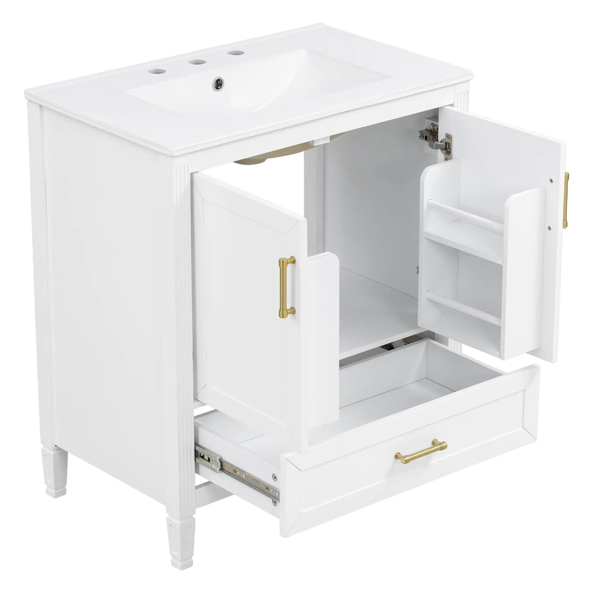 Elegant Fluted Bathroom Vanity With Sink, Soft Close Doors & Drawer by HouseOfZazla