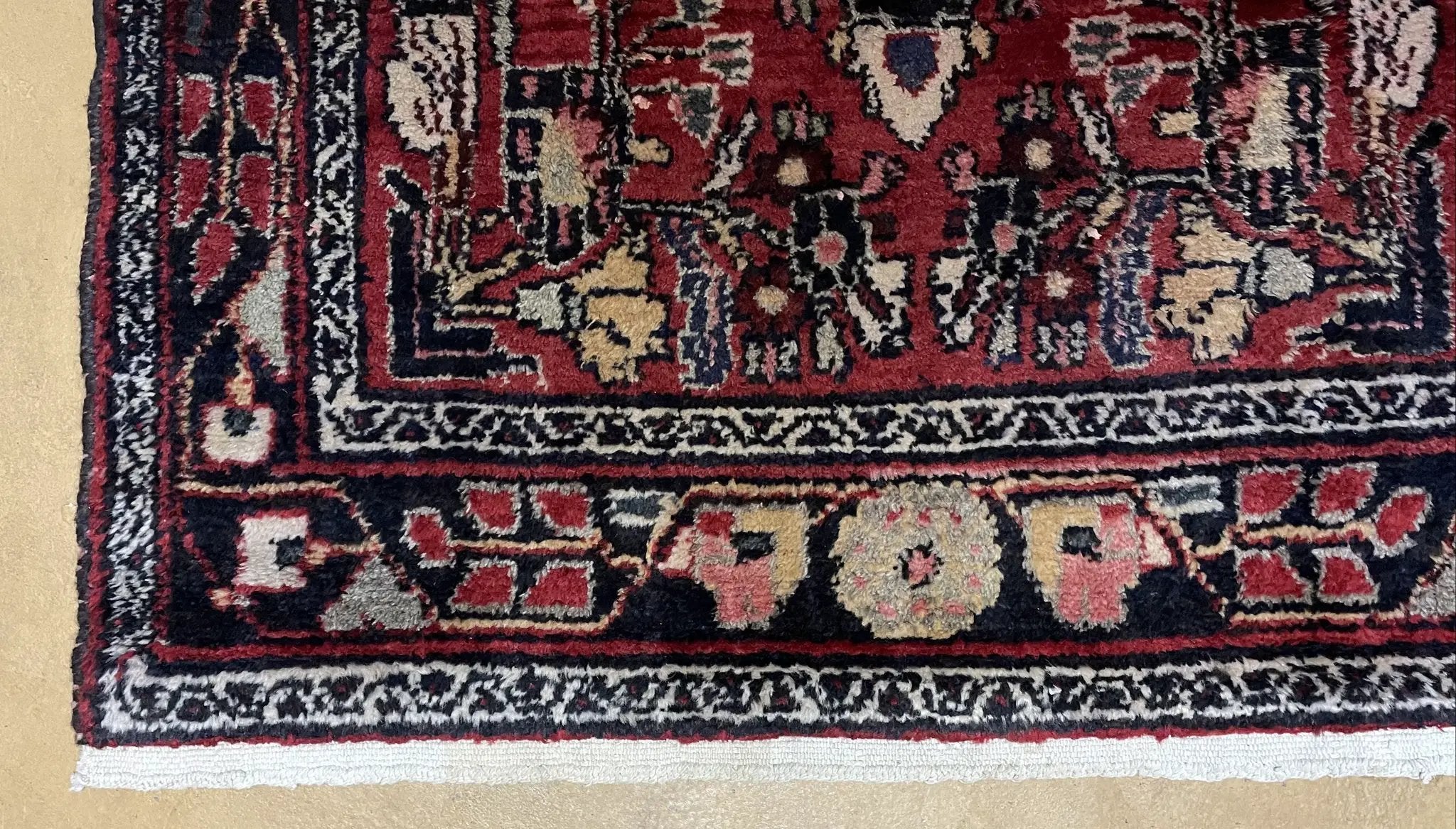 Antique Persian Hamadan Runner Rug 3.4 x 9, Red, Handmade Wool Runner by Jewel Rugs