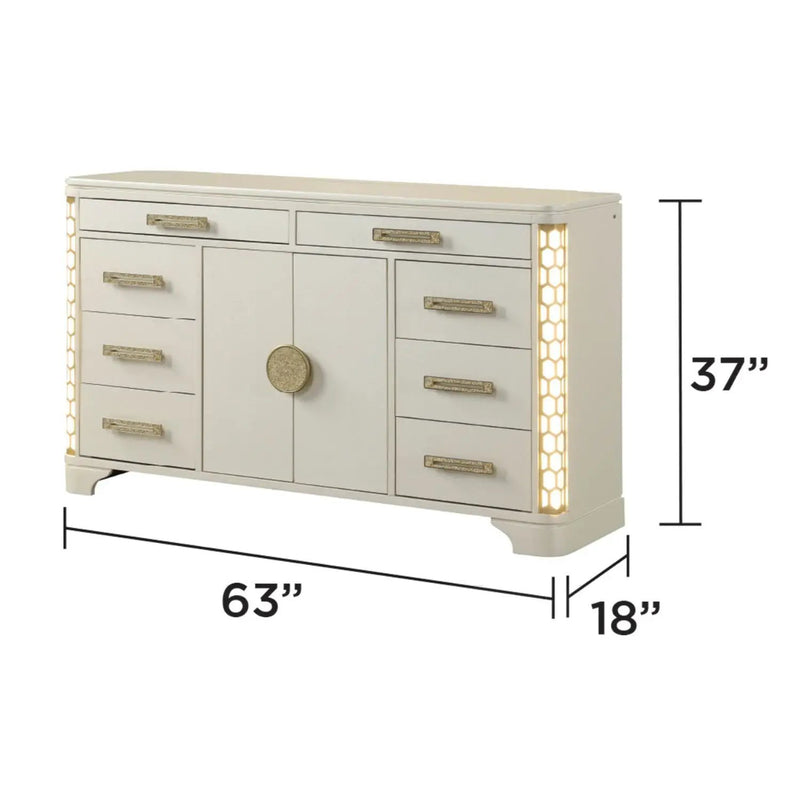 Jasmine - 8 Drawer Dresser With Side LED Lightning - Beige by HouseOfZazla