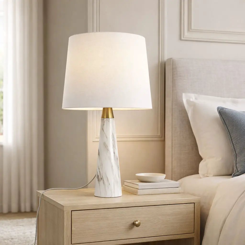 Enclave - Hydro Table Lamp With On / Off Switch Base Shade - Gold / White / White Marble by HouseOfZazla