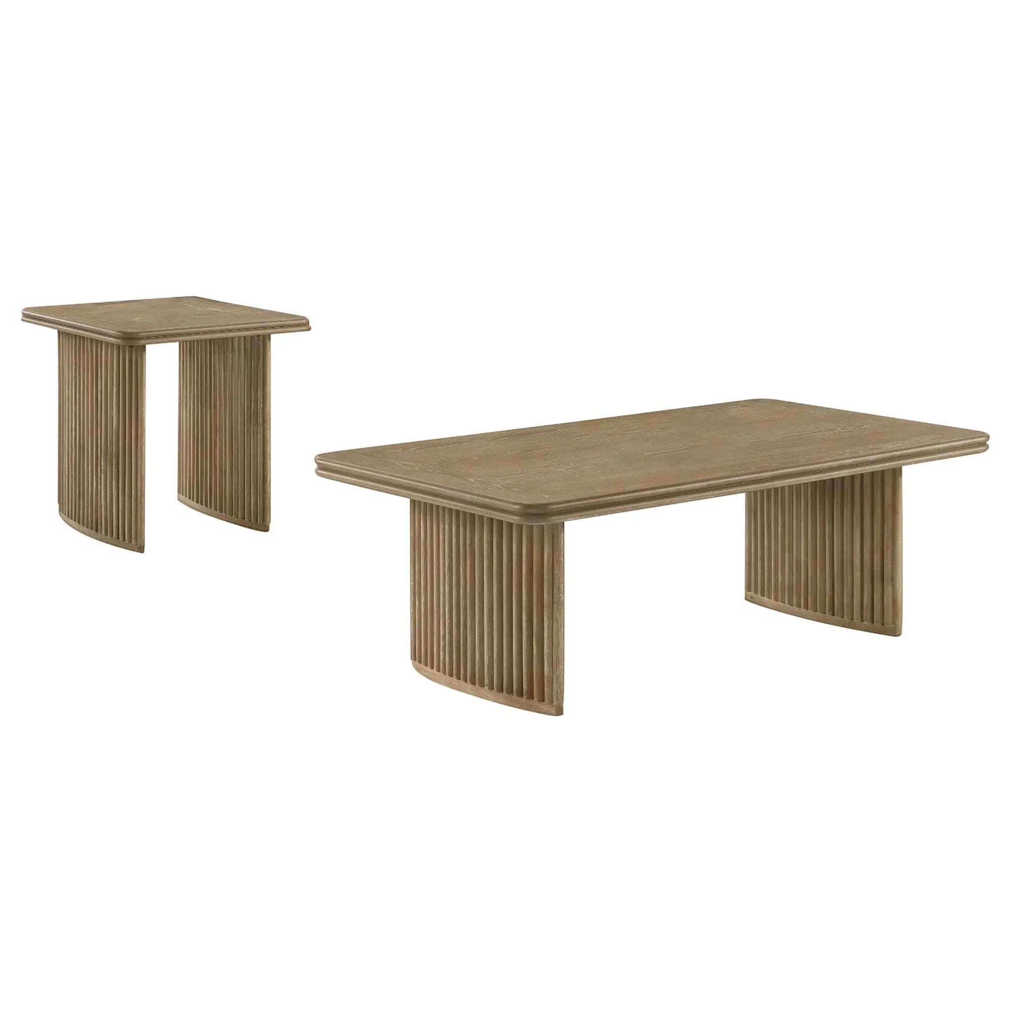 Adina 2-piece Wood Coffee Table Set Distressed Light Brown by Unique Piece Furniture