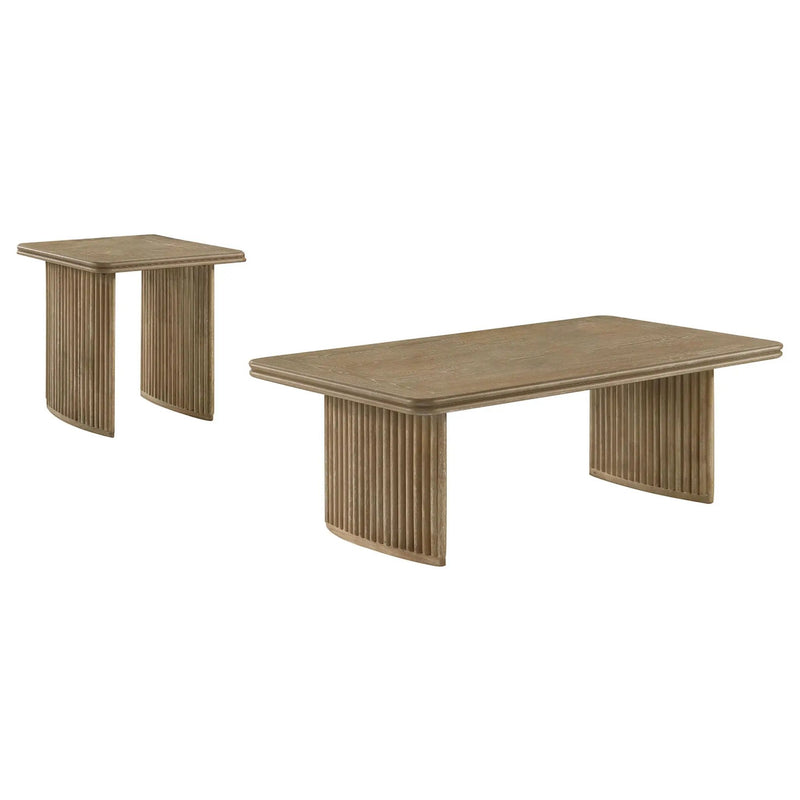 Adina 2-piece Wood Coffee Table Set Distressed Light Brown by Unique Piece Furniture