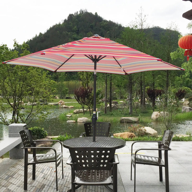 9FT Red Striped Patio Umbrella by HouseOfZazla