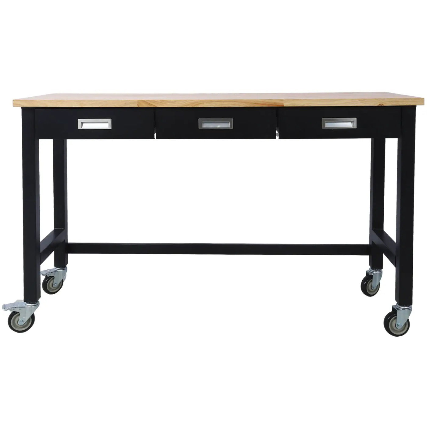 Work Bench, Workbench With Drawer Storage, Heavy Duty Bamboo Wood Work Table With Wheels For Garage Home Office by HouseOfZazla
