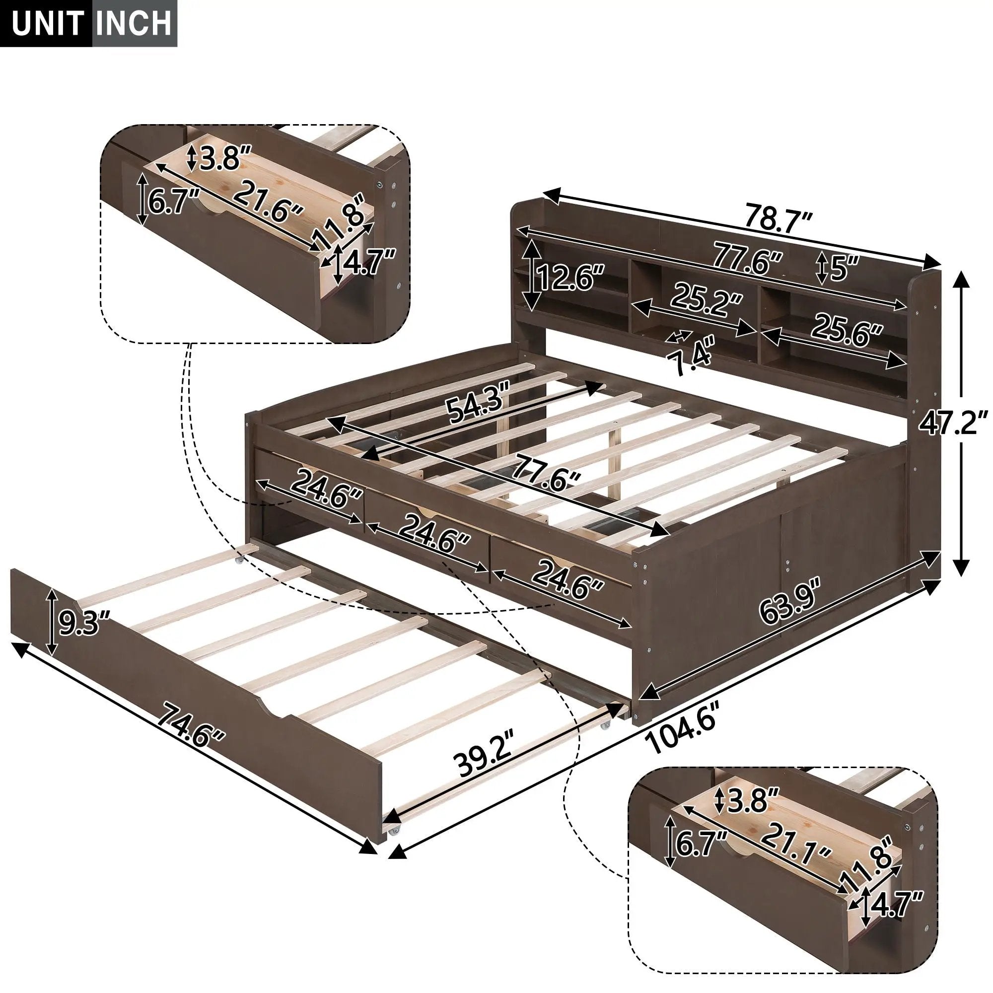 Captain Bed With Built In Bookshelves, 3 Storage Drawers, And Trundle by HouseOfZazla
