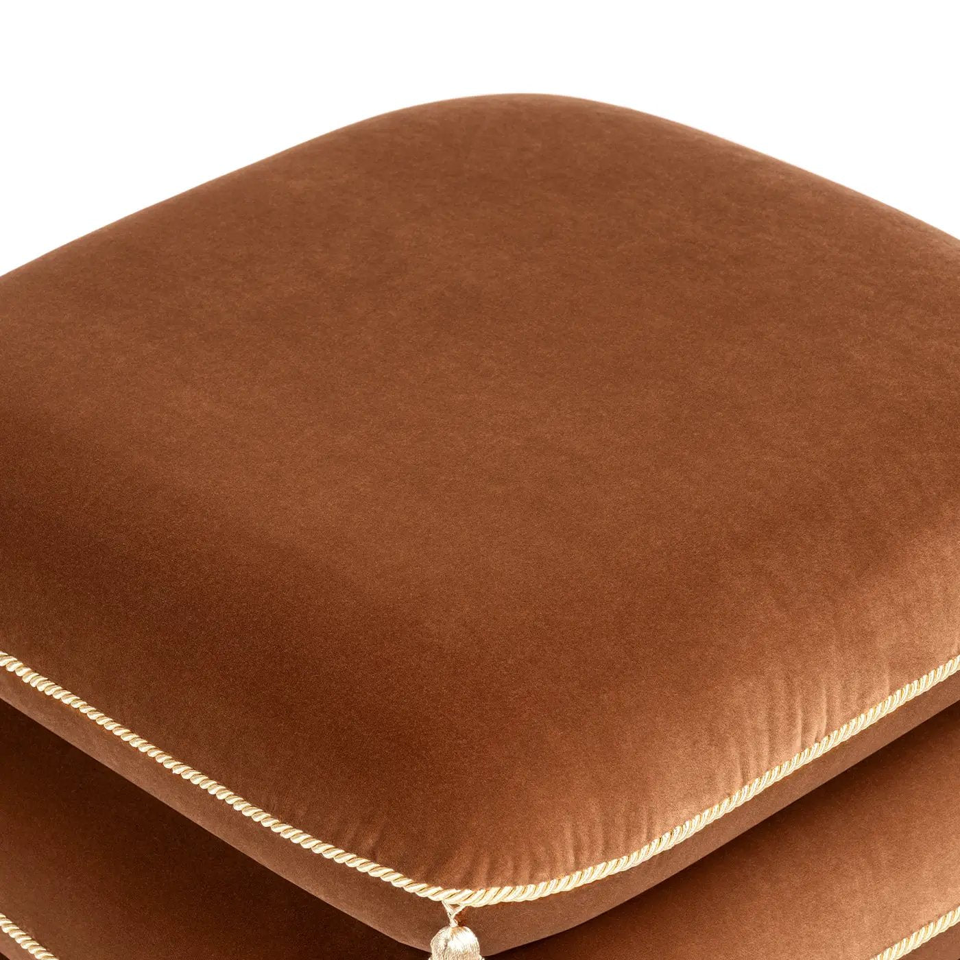 Monarch 19.5" Squared Upholstered Ottoman with Bullion Fringe, Burnt by HouseOfZazla