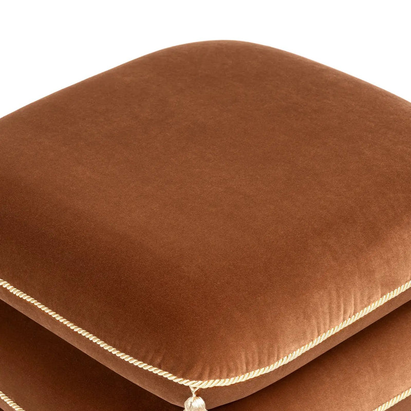 Monarch 19.5" Squared Upholstered Ottoman with Bullion Fringe, Burnt by HouseOfZazla