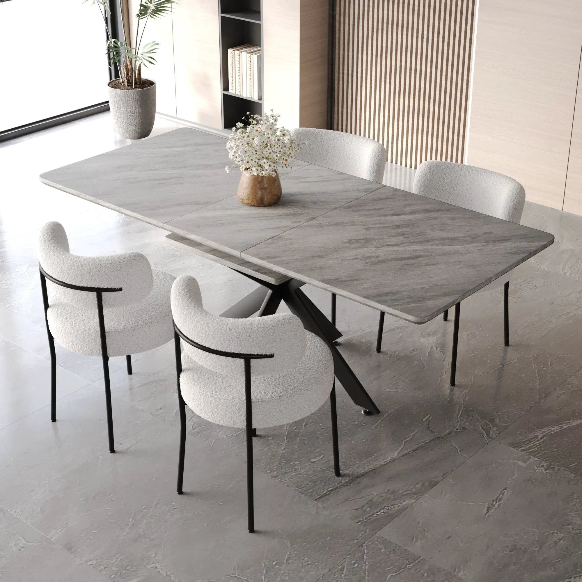 Extendable Dining Table Set With Curved Backrest Upholstered Chairs by Unique Piece Furniture