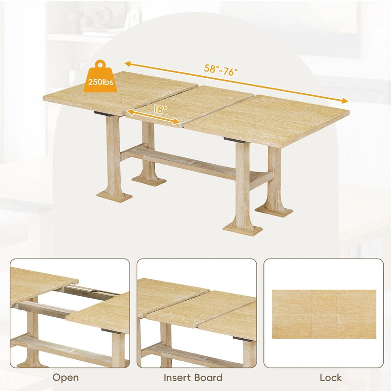 Artisanal 6-Piece Extendable Solid Wood Dining Set with Bench Seating by HouseOfZazla