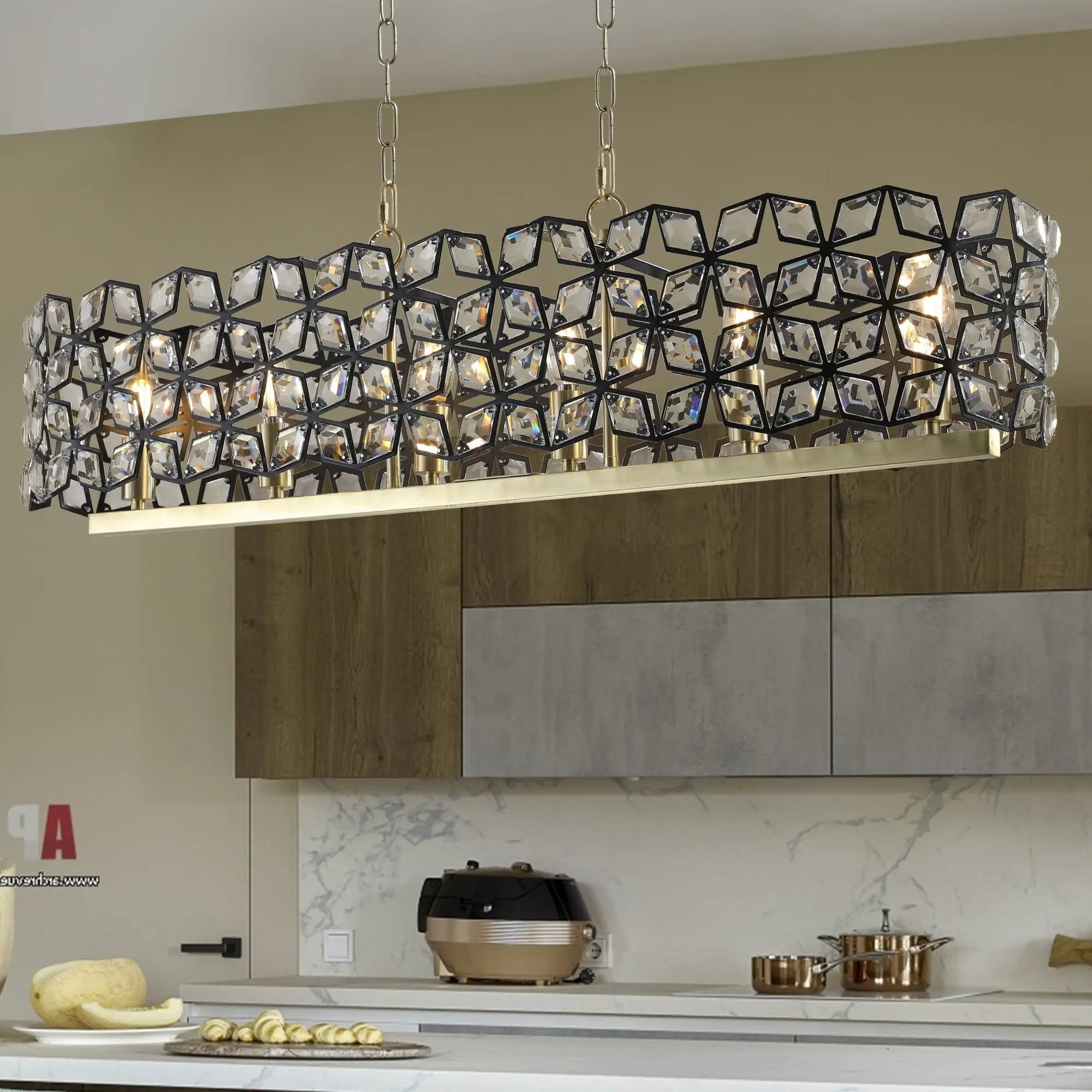 39" Contemporary Crystal and Black-Gold Pendant Chandelier by HouseOfZazla