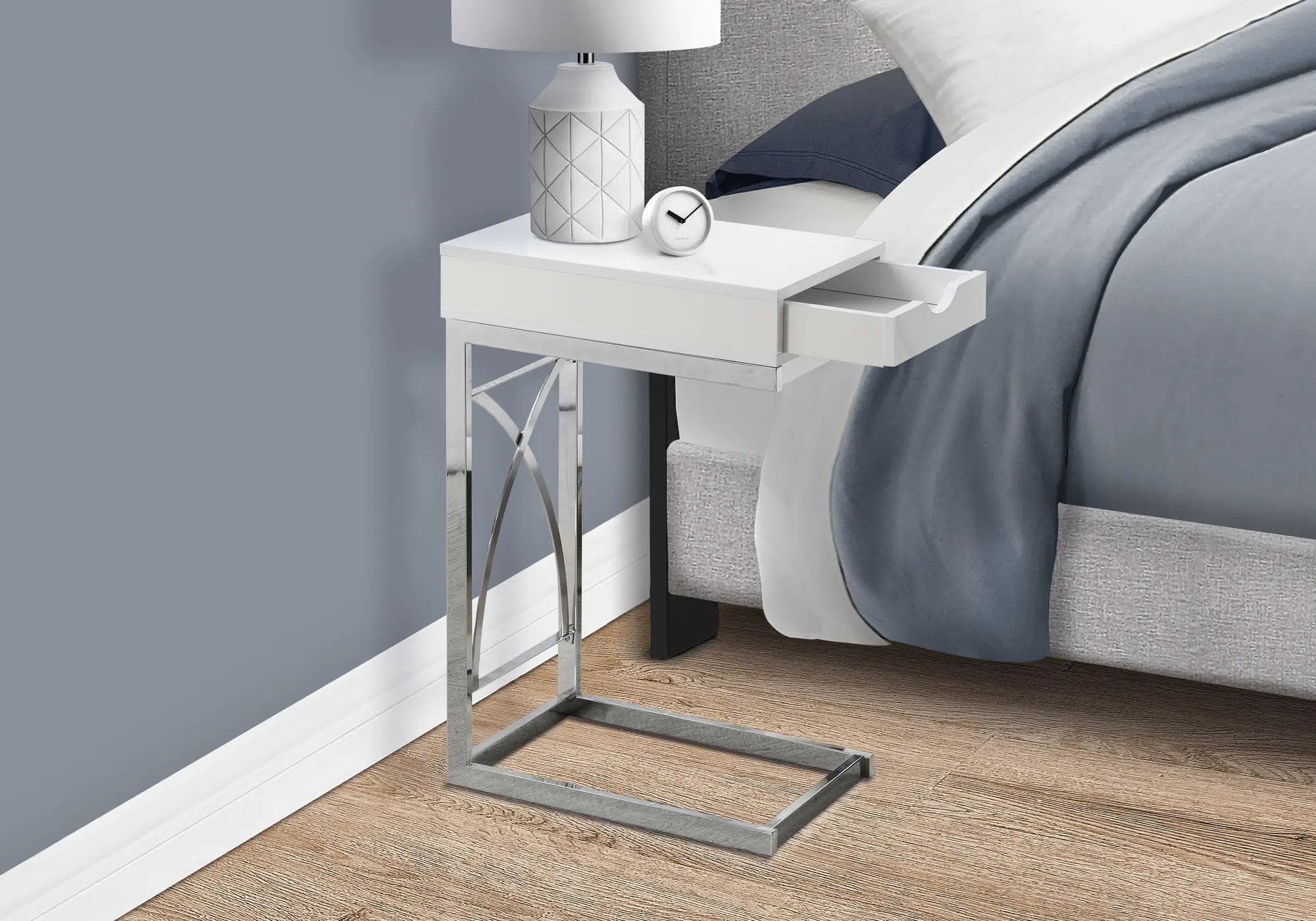 Accent Table, C - Shaped Glossy Contemporary & Modern - White by Unique Piece Furniture