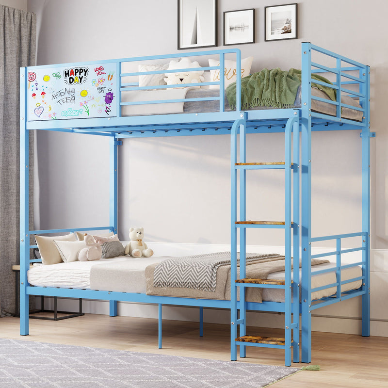 Bunk Bed, Convertible To 2 Separate Twin Size Beds & Full Length Guardrail & Ladder, No Box Spring Needed - Blue by HouseOfZazla