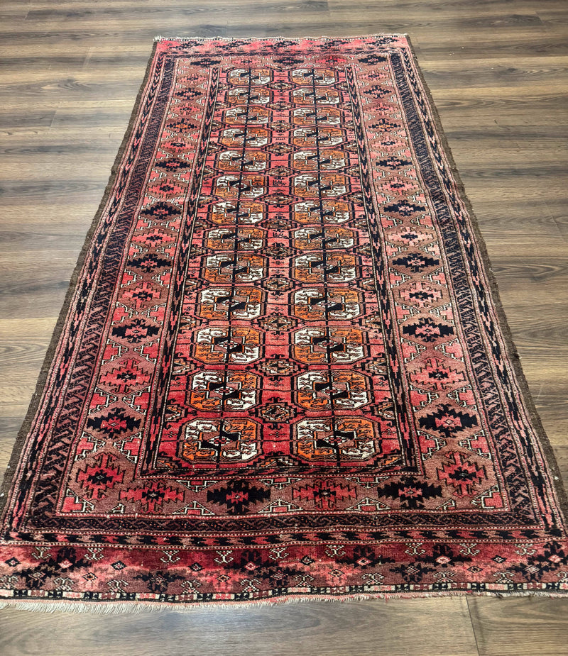 Antique Turkoman Rug 3.7 x 6.7, Red, Wool Runner Rug by Jewel Rugs