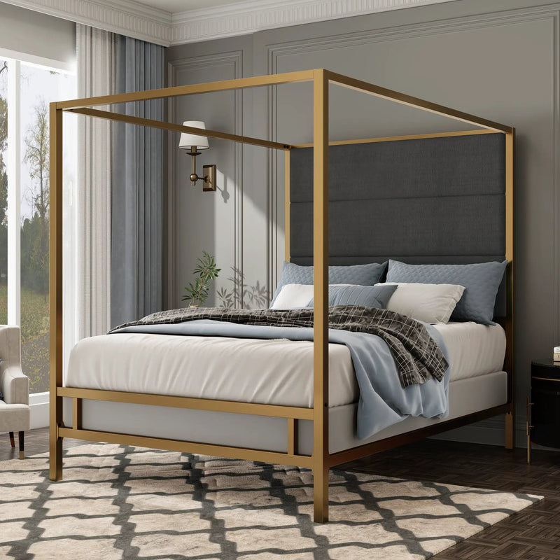 Modern Gold Metal Canopy Bed by HouseOfZazla