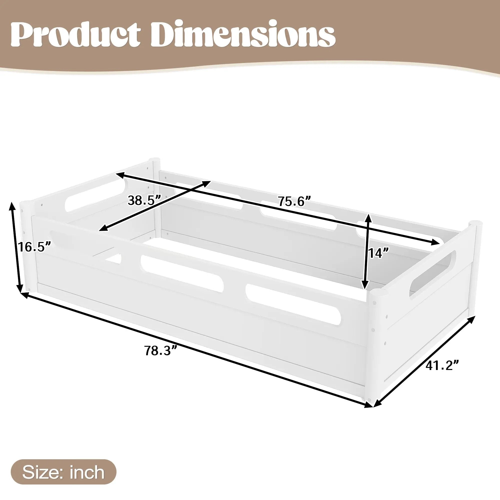 Twin Size Floor Platform Bed with Full-Length Guardrails by HouseOfZazla