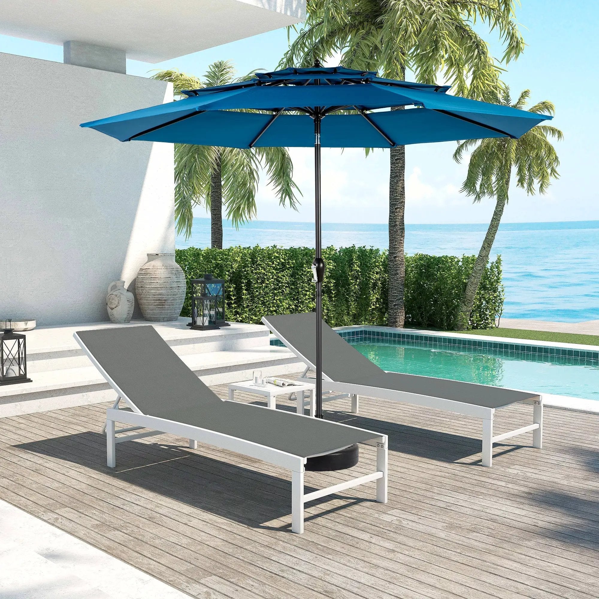 Aluminium 10ft 3 Tier Auto-tilt Outdoor Patio Umbrella - Dark Blue (No Base) by HouseOfZazla