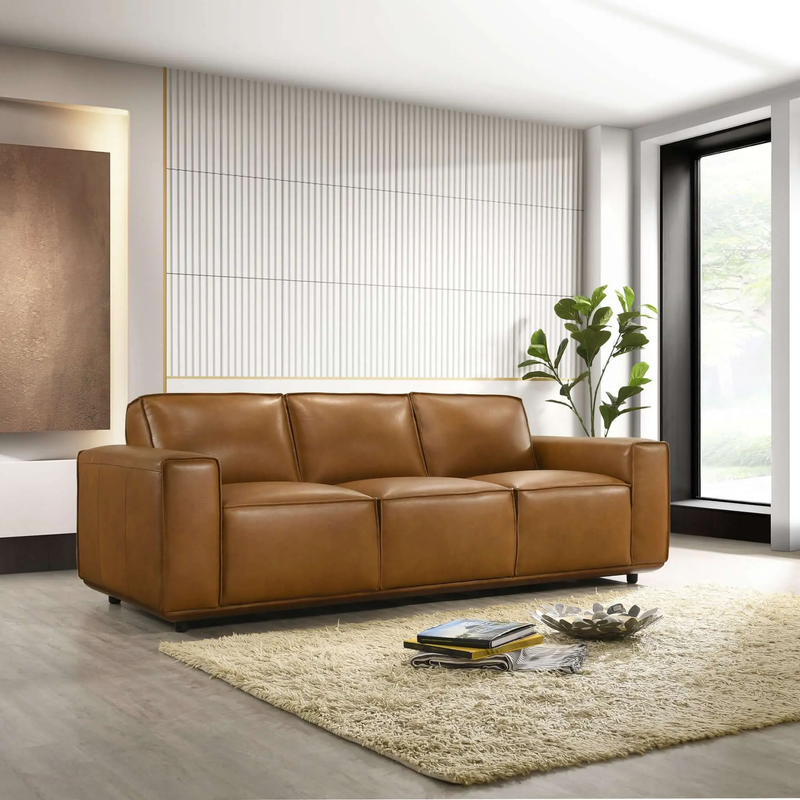 Hanky Genuine Tan Leather Sofa by HouseOfZazla