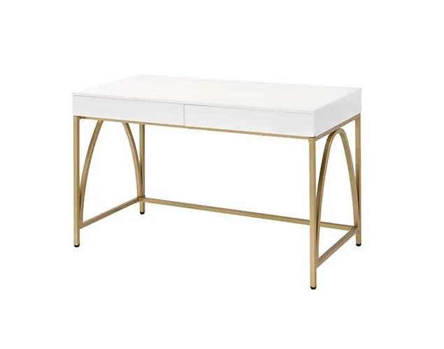 Lightmane - Vanity Desk (Same 92660) - White High Gloss & Gold by Unique Piece Furniture