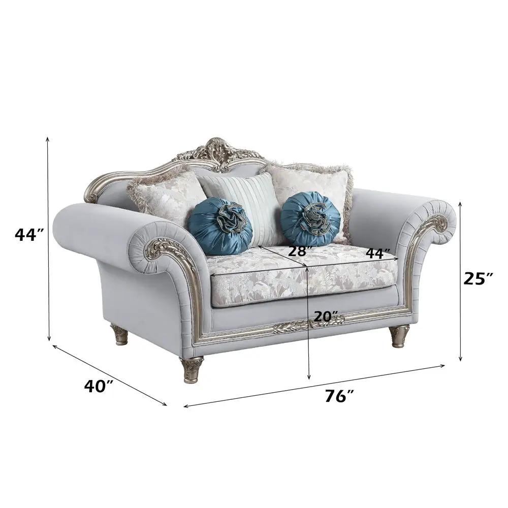 Pelumi - Loveseat With 5 Pillows - Light Gray Linen & Platinum by Unique Piece Furniture