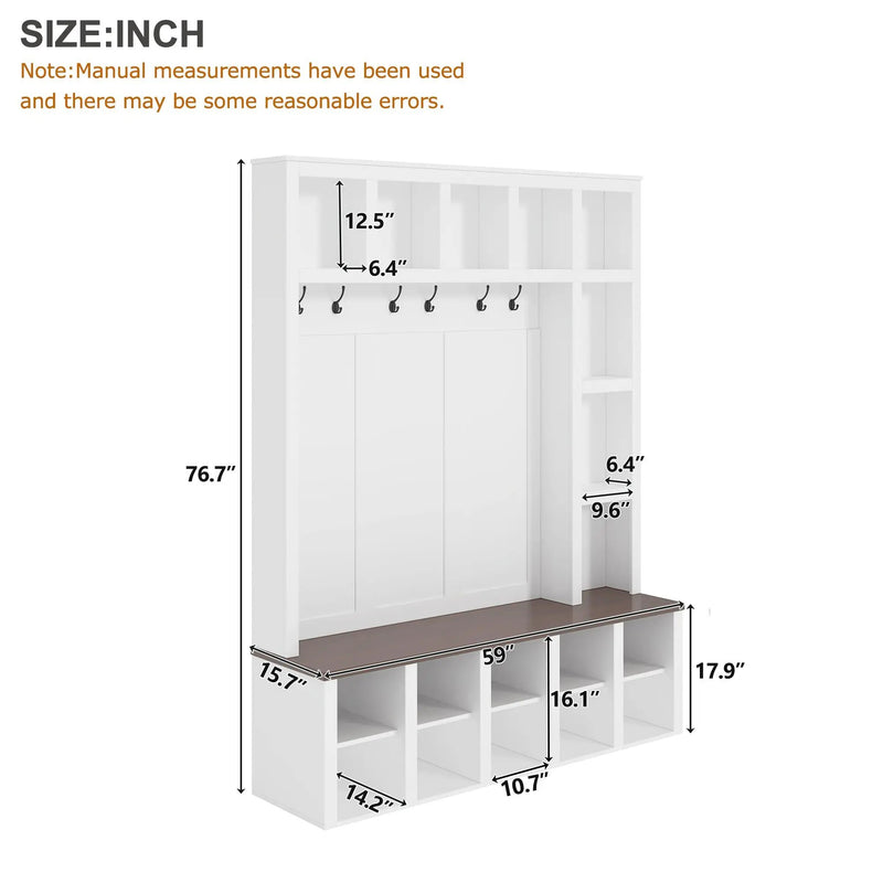 Farmhouse Wooden Hall Tree with 6 Hooks by HouseOfZazla