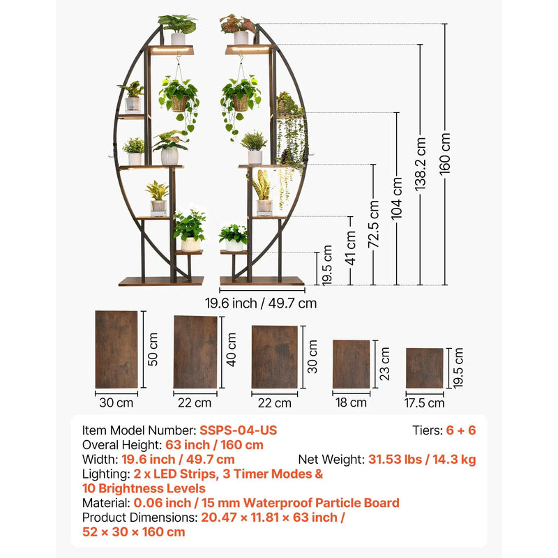 63-Inch Tall 6-Tier Indoor Plant Stand with Grow Lights (2-Pack) by HouseOfZazla